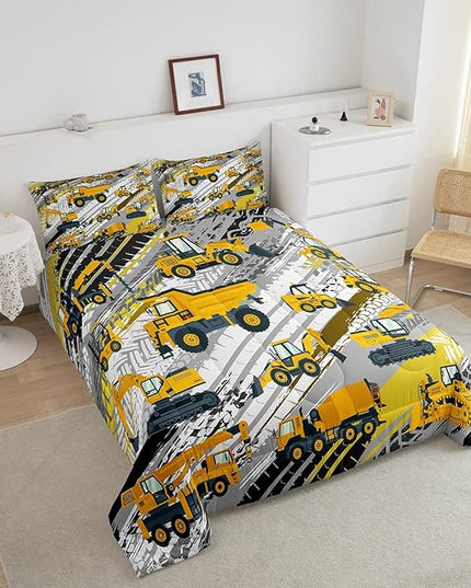 Boys Construction Comforter Set Truck Bedroom Decor for Kids Girls Under Construction Vehicles Down Comforter Nursery Children Cartoon Machinery Truck Excavator Bedding Tractor Cars Duvet Quilt,Twin - LeafyLoom