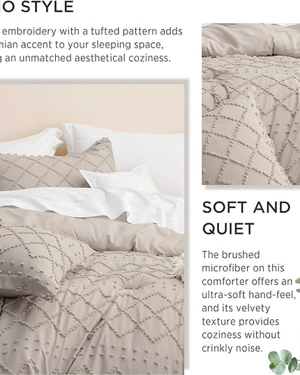 Bedsure Full Size Comforter Set - Linen Comforter, Boho Tufted Shabby Chic Bedding Comforter Set, 3 Pieces Vintage Farmhouse Bed Set for All Seasons, Fluffy Soft Bedding Set with 2 Pillow Shams - LeafyLoom