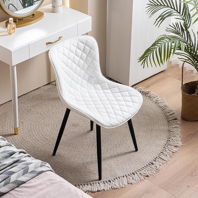 Kidol & Shellder Dining Chairs Set of 2 Modern Upholstered Dining Chair Leather Armless Kitchen and Dining Room Chairs White, Loads up to 300lbs - LeafyLoom