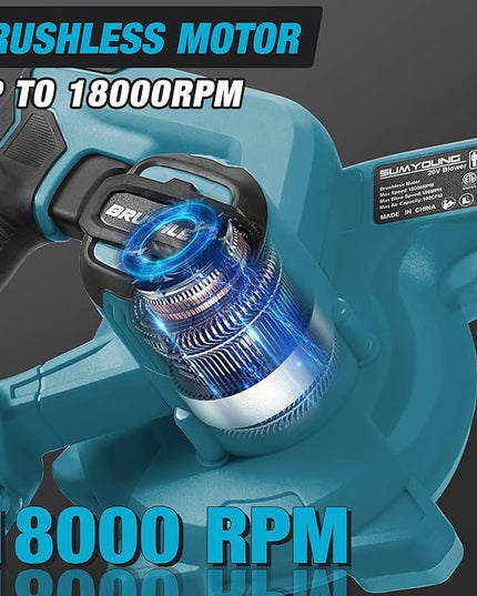 Cordless Leaf Blower for Makita 18V Battery,Electric Jobsite Air Blower with Brushless Motor,6 Variable Speed Up to 180MPH,2-in-1 Handle Electric Blower and Vacuum Cleaner(Battery Not Included) - LeafyLoom