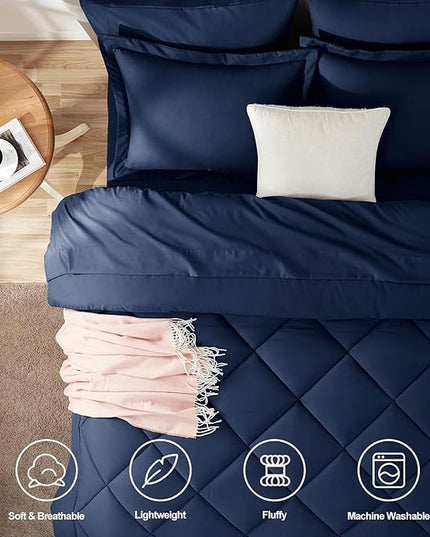 CozyLux Twin Bed in a Bag Comforter Set with Sheets 5 Pieces for Girls and Boys Navy Blue All Season Bedding Sets with Comforter, Pillow Sham, Flat Sheet, Fitted Sheet and Pillowcase - LeafyLoom