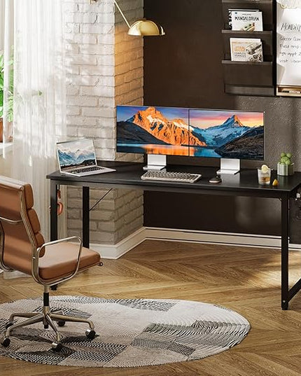 ODK Computer Desk Large Office Desk, 55 Inch Gaming Desk with Storage, Modern PC Desk Work Table with Headphone Hook for Home Office, Black - LeafyLoom