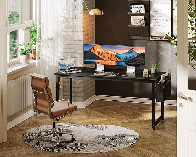 ODK Computer Desk Large Office Desk, 55 Inch Gaming Desk with Storage, Modern PC Desk Work Table with Headphone Hook for Home Office, Black - LeafyLoom