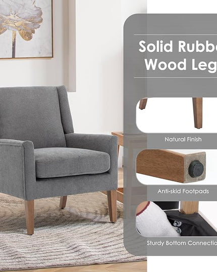 COLAMY Modern Wingback Living Room Chair, Upholstered Fabric Accent Armchair, Single Sofa chair with Lounge Seat and Wood Legs for Bedroom/Office/Reading Spaces, Gery - LeafyLoom