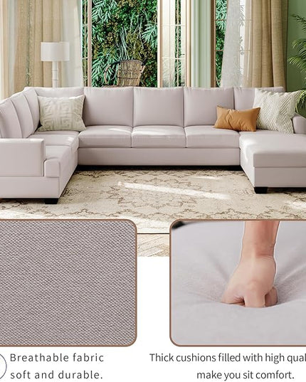 125.6" Large U-Shaped Sectional Sofa with Extra Wide Chaise Loung, Modern Oversized Modular Deep Seat Upholstered Couch for Home, Apartment, Living Room Furniture Set, Beige, 125.6 Inch - LeafyLoom