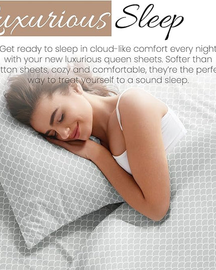Linen Market 4 Piece Queen Bedding Sheet Set (Gray Scallops) - Sleep Better Than Ever with These Ultra-Soft & Cooling Bed Sheets for Your Queen Size Bed - Deep Pocket Fits 16" Mattress - LeafyLoom