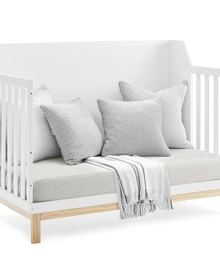 Delta Children babyGap Oxford 6-in-1 Convertible Crib + Brannan Bear Bookcase with Bins + Brannan Bear Wall Shelf with 4 Hooks, Bianca White/Natural (Bundle) - LeafyLoom
