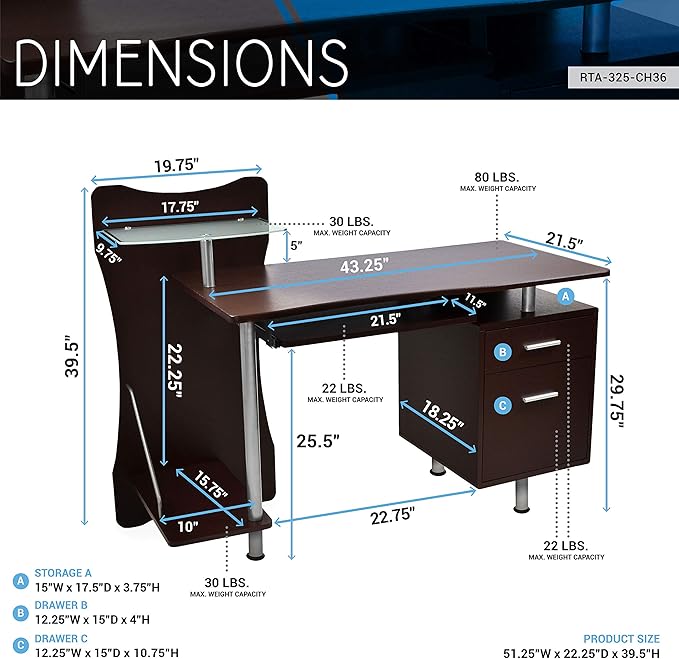 NicBex Laik-DW-00051-DX Desks, 51.25" W x 22.25" D x 39.5" H, Chocolate - LeafyLoom