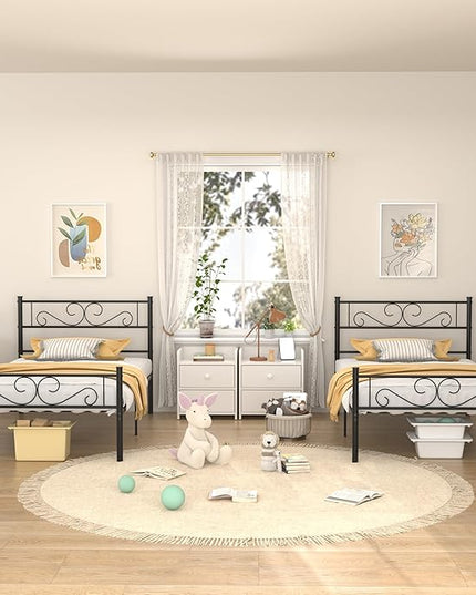 VECELO Twin Size Bed Frame with Headboard, 14 Inch Metal Platform Mattress Foundation, No Boxing Spring Needed, Squeak Resistant, Easy Assembly, Matte Black - LeafyLoom