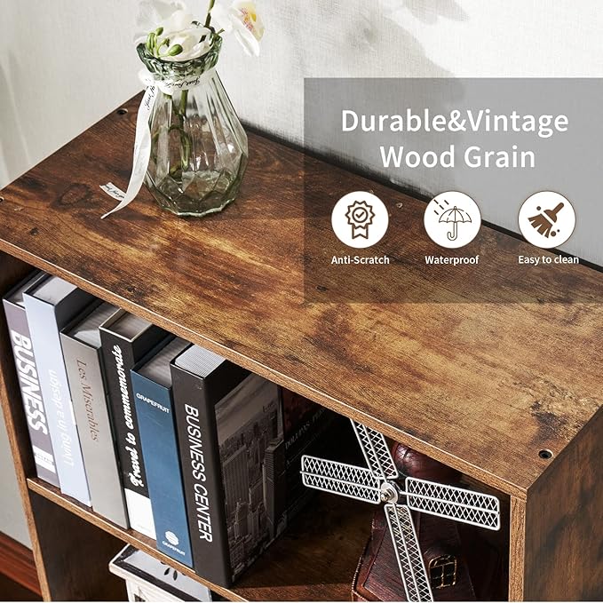 oneinmil 6 Tier Bookshelf and Bookcase Set of 2,Wooden Bookshelves with Cabinet Doors, Floor Bookshelves and Office Storage Cabinets for Home Office, Living Room,Brown - LeafyLoom