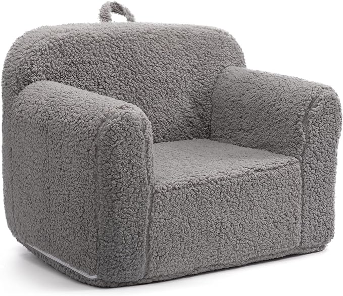 ALIMORDEN Kids Ultra-Soft Snuggle Foam Filled Chair, Toddler Cuddly Sherpa Reading Couch for Boys and Girls, Grey - LeafyLoom
