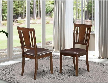 East West Furniture Dudley Kitchen Dining Faux Leather Upholstered Wood Chairs, Set of 2, Mahogany - LeafyLoom