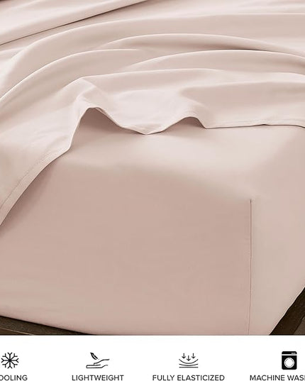UGG 33612 Alahna Split King Bed Sheet and Pillowcase 5-Piece Set Sleep in Luxury Machine Washable Deep Pockets Wrinkle-Resistant Breathable Cozy Comfort Silky Cooling Sheets, Split King, Shell - LeafyLoom