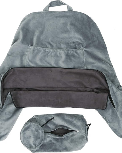 Husband Pillow XXL Cover Aspen Edition Iron Grey, Reversible Microfiber to Microsuede, Side & Back Pockets - Handle for Easy Transport - Super Cozy Bed Rest Pillow Cover with Arms - Easy Care - LeafyLoom