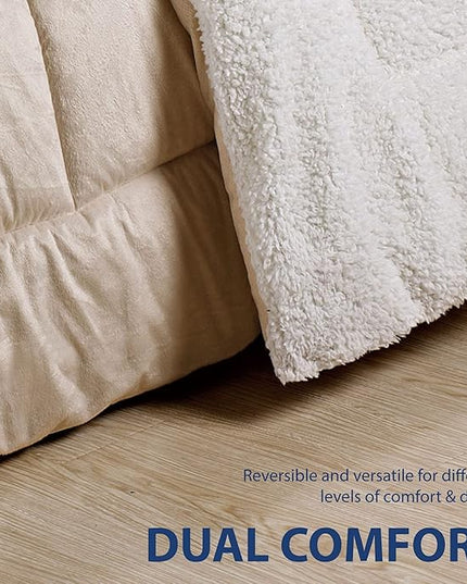 Cathay Home Twin Comforter Set: Ultra Soft and Plush Reversible Micromink and Sherpa Bedding Set, Camel, Twin (66" x 86"), 2-Piece - LeafyLoom