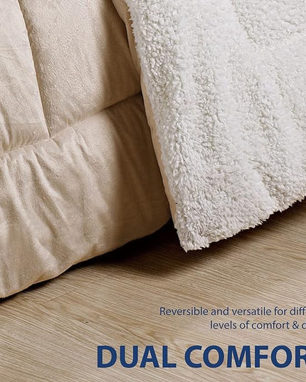 Cathay Home Bedding Sets: Ultra Soft and Plush Reversible Micromink and Sherpa 3-Piece Comforter Set, Camel, Queen (90" x 90") - LeafyLoom