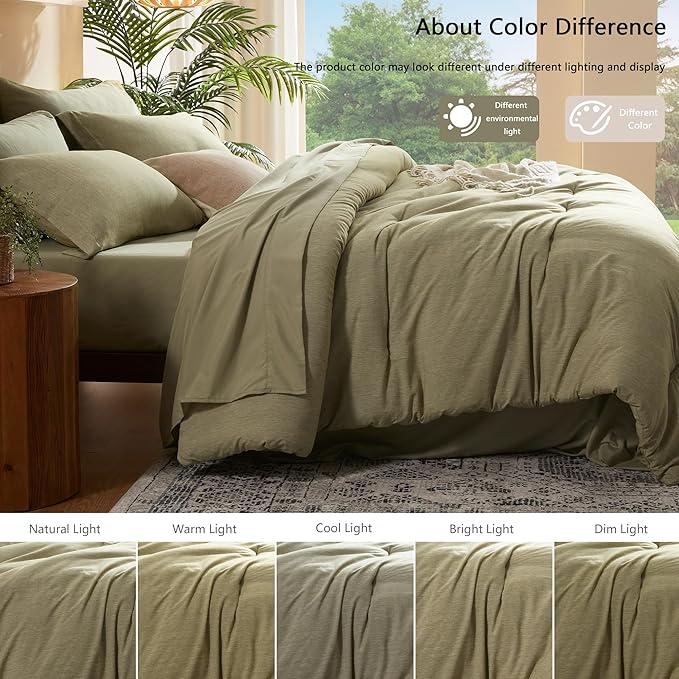 UNILIBRA King Comforter Set 7 Pieces Bed in a Bag - Olive Green King Soft Bedding Set for All Seasons - Cationic Dyeing Bed Comforter Sets with Comforter, Flat Sheet, Fitted Sheet, Pillowcases & Shams - LeafyLoom
