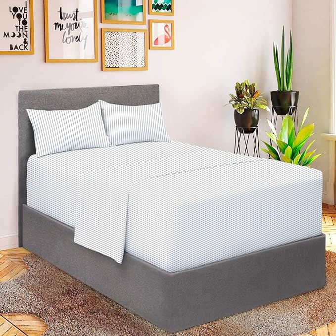 Mellanni Extra Deep Full Sheets - 4 PC Iconic Collection Bedding Sheets & Pillowcases - Hotel Luxury, Ultra Soft, Cooling Bed Sheets - Extra Deep Pocket up to 21 inch (Full, Pinstripe Gray) - LeafyLoom