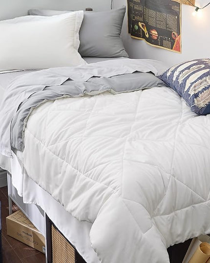 Bedsure White Twin XL Comforter Sets - 5 Pieces Reversible White Twin XL Bedding Sets with Comforters, Sheets, Pillowcase & Sham, Twin XL Bed Sets for College - LeafyLoom