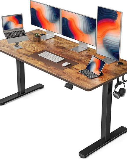 FEZIBO Electric Standing Desk, 60 x 24 Inches Height Adjustable Stand up Desk, Sit Stand Home Office Desk, Computer Desk, Rustic Brown - LeafyLoom