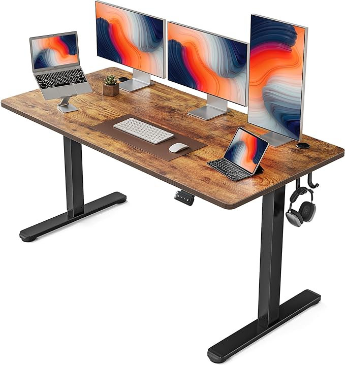FEZIBO Electric Standing Desk, 60 x 24 Inches Height Adjustable Stand up Desk, Sit Stand Home Office Desk, Computer Desk, Rustic Brown - LeafyLoom