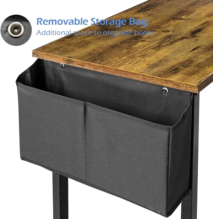 Lufeiya Small Computer Desk Study Table for Small Spaces Home Office 39 40 Inch Rustic Student Writing Desk with Storage Bag,Brown - LeafyLoom