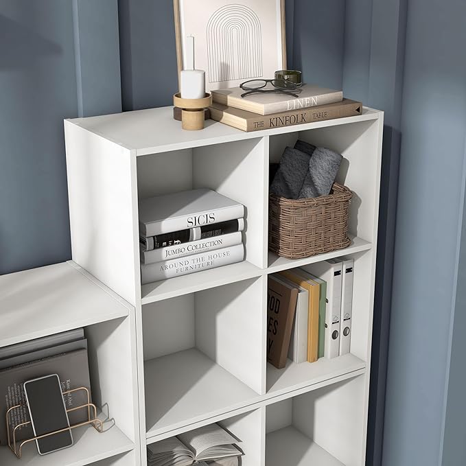 Apexa 4 Cube Storage Organizer Shelves, Stackable Wood Bookcase Fits Cubby Bins for Organization, Dorm Teen Room Decor & Home Office, White - LeafyLoom