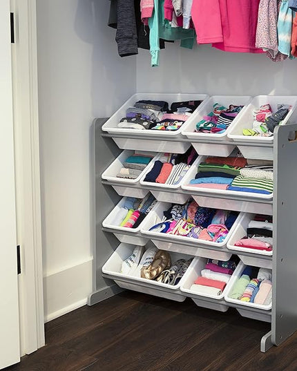 Humble Crew, Grey/White Kids Toy Organizer with 12 Storage Bins, Toddler - LeafyLoom