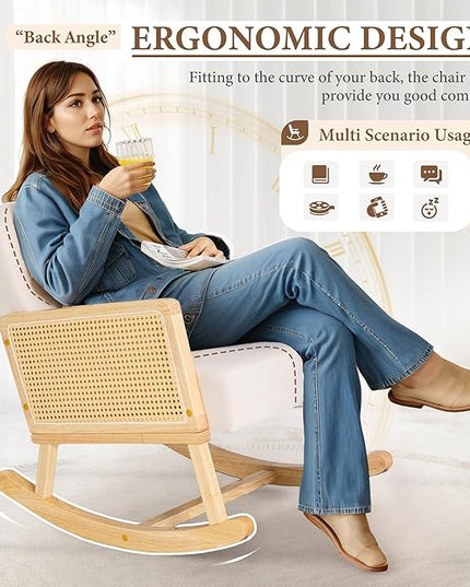 YESHOMY Mid-Century Accent Rocking Chair Set of 2 with Pillow Upholstered with Solid Frame & Breathable Armrest for Living Room, White - LeafyLoom