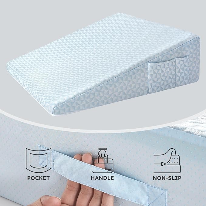 Bed Wedge Pillowcase 7.5“ Wedge Pillow Cover Cooling and Breathable Replacement Cover Blue(Wedge Pillow Cover Only) - LeafyLoom