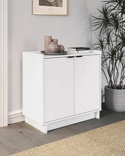 Prepac Simply Modern 2 Console Table, White Doors and Shelves, Buffet Cabinet with Storage, 30.75" W x 30" H x 16" D - LeafyLoom