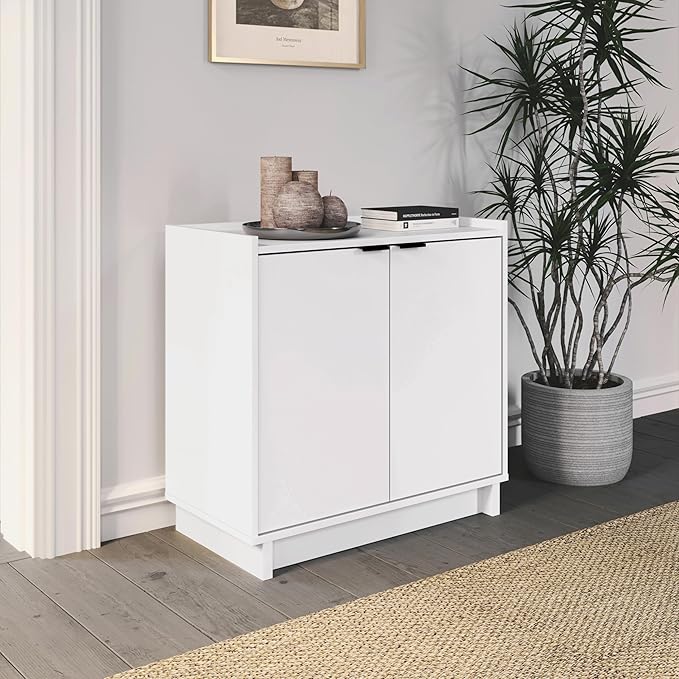 Prepac Simply Modern 2 Console Table, White Doors and Shelves, Buffet Cabinet with Storage, 30.75" W x 30" H x 16" D - LeafyLoom