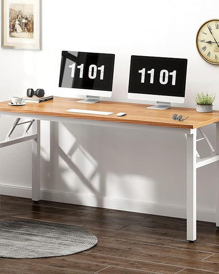 Need AC5BW-140 computer desk, 55 inches, Teak & White - LeafyLoom