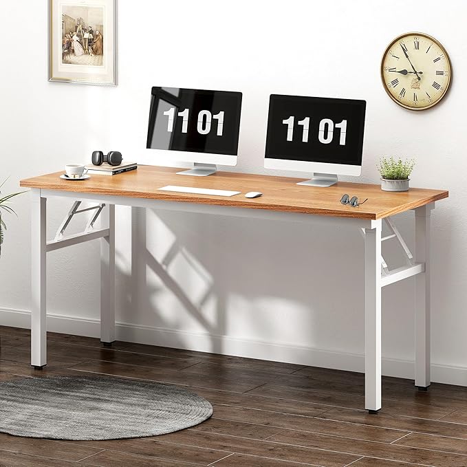 Need AC5BW-140 computer desk, 55 inches, Teak & White - LeafyLoom