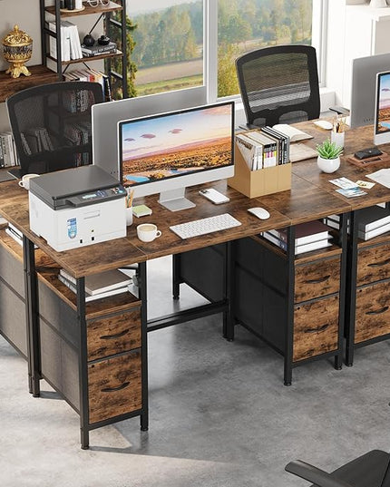 47'' Office Desk with 4 Fabric File Drawers - File Drawer Organization, Computer Work Desk, Study Writing Table, Home Office Workstation, Rustic Brown - LeafyLoom