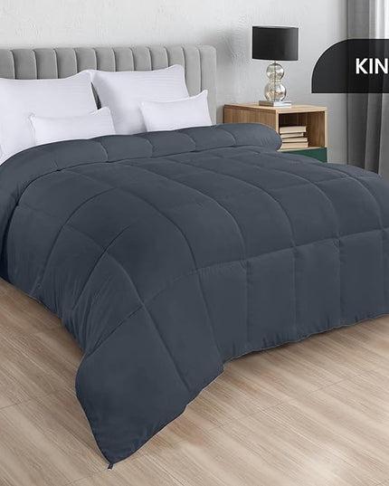 Utopia Bedding All Season 250 GSM Comforter - Soft Down Alternative Comforter - Plush Siliconized Fiberfill Duvet Insert - Box Stitched (King/Cal King, Gray) - LeafyLoom
