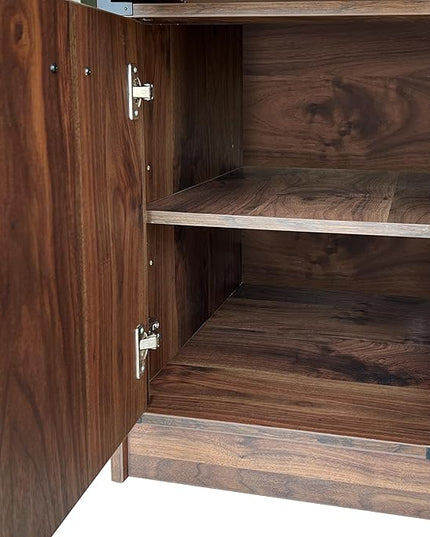 Modern Executive Desk, 59" Vintage Farmhouse Study Writing Desk with Storage Drawers, Industrial Wood Computer Manager's Desk with Knee Space for Home Office, Walnut - LeafyLoom