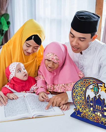 Capoda Eid Craft Night Light Ramadan Mubarak Table Decor 3D Wooden Moon Star LED Light Decor, Mosque Lamp Eid al-Fitr Ornament Gift for Muslim Ramadan Islamic Wall Decor Table Centerpiece(Blue) - LeafyLoom