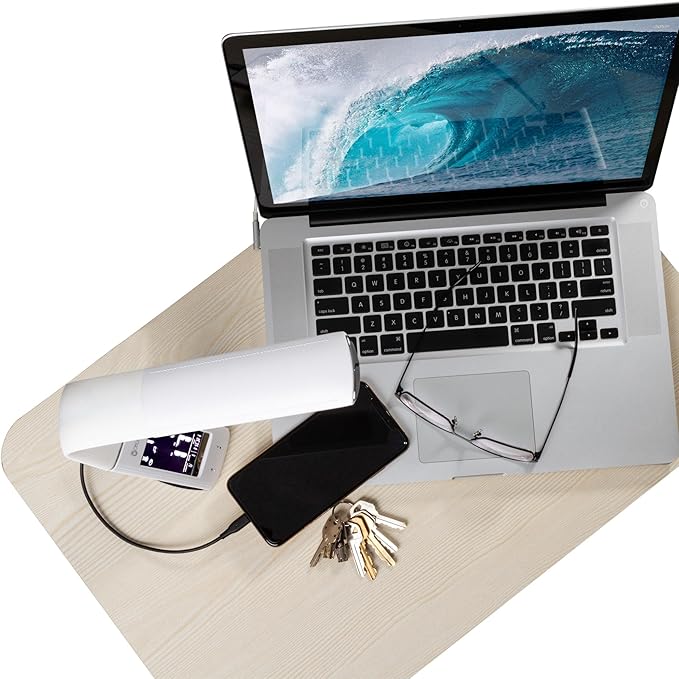 OttLite Thrive LED Sanitizing Desk Lamp with Clock and USB Charging - Eliminates up to 99.9% of Bacteria, Touch Activated, Flexible Neck, Modern Light for Reading, Crafting & Office Desktop - LeafyLoom