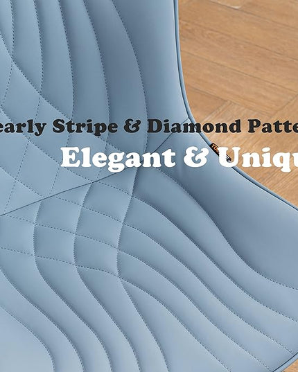 YOUTASTE Dining Chairs Set of 2 Upholstered Mid Century Modern Kitchen Dining Room Chairs Armless Faux Leather Accent Chairs Metal Vanity Lounge Chair with Back for Living Room Bedrooms,Blue - LeafyLoom