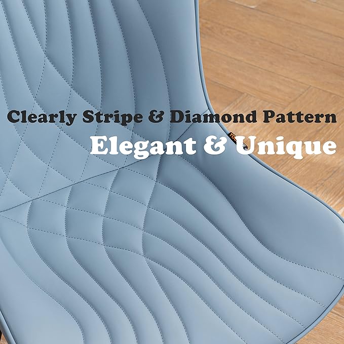YOUTASTE Dining Chairs Set of 2 Upholstered Mid Century Modern Kitchen Dining Room Chairs Armless Faux Leather Accent Chairs Metal Vanity Lounge Chair with Back for Living Room Bedrooms,Blue - LeafyLoom