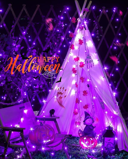 Minetom 2 Pack Solar Halloween Lights Outdoor, Total 80FT 200 LED Halloween String Lights with 8 Modes, Halloween Decoration Outdoor, Waterproof Solar String Lights for Outside Tree Yard Party, Purple Minetom