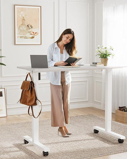 Electric Standing Desk 55 Inch, Ergonomic Height Adjustable Table with T-Shaped Metal Bracket Modern Computer Workstations for Home Office, White, 55 x 24 Inch - LeafyLoom