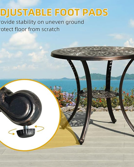 DWVO 5 Piece Outdoor Furniture Cast Aluminum Patio Dining Sets, All-Weather Patio Bistro Sets with 4 Chairs, 30 Inches Round Table with Umbrella Hole, Adjustable Feet for Balcony Backyard Deck Garden - LeafyLoom