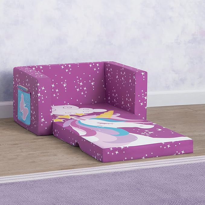 Delta Children Unicorn Cozee Flip-Out Chair For Relaxing - 2-in-1 Convertible Lightweight,Portable Chair to Lounger for Toddlers & Kids - LeafyLoom