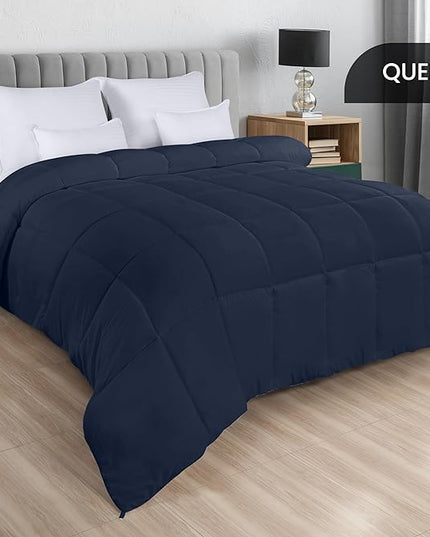 Utopia Bedding All Season 250 GSM Comforter - Plush Siliconized Fiberfill Comforters Queen Size - Box Stitched (Full/Queen, Navy) - LeafyLoom