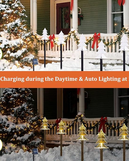 BRIGHTDECK Solar Christmas Pathway Lights Outdoor Decorations, Xmas Tree Lights Waterproof Led Garden Stake Lights for Walkway Yard Lawn Porch Holiday Decor 5-Pack (Xmas Tree Lights) BRIGHTDECK