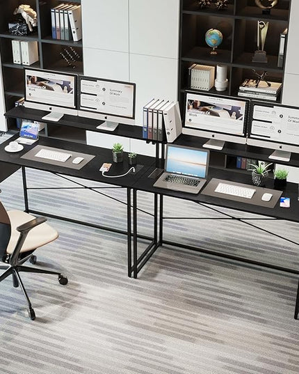 Yoobure Computer Desk with Power Outlets Fast Charging Type-C Included, Gaming Desk with LED Lights, 47" Office Desk with Adjustable Monitor Stand, Small Desk Home Office Desks with Storage Bag & Hook - LeafyLoom