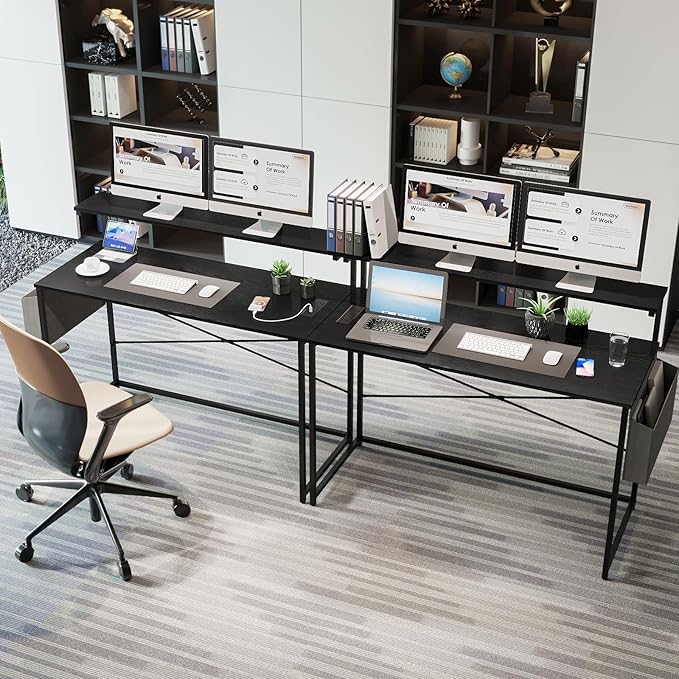 Yoobure Computer Desk with Power Outlets Fast Charging Type-C Included, Gaming Desk with LED Lights, 47" Office Desk with Adjustable Monitor Stand, Small Desk Home Office Desks with Storage Bag & Hook - LeafyLoom
