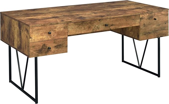 Coaster Home Furnishings Analiese Rustic 63-Inch 4-Drawer Home Office Computer Writing Desk Study Table with Storage Engineered Eco-Friendly Wood Look Laminate Sturdy Steel Base Rustic Nutmeg 800999 - LeafyLoom